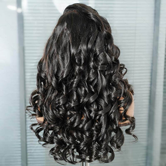 QVR Peluca Frontal de Encaje Pre-Cortado 9x6 Sin Pegamento de Onda Corporal Suelta, Pelucas de Cabello Humano Negro