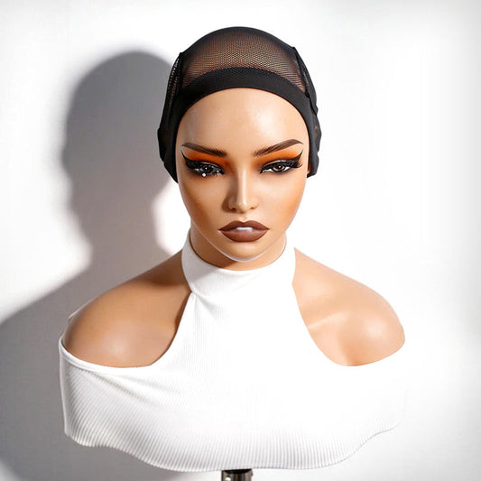 QVR Gorros de malla negra elástica para tejer, gorros de ganchillo para hacer pelucas