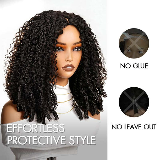 Pelucas de parte en V QVR sin pegamento, rizadas birmanas, negras naturales, borde de encaje invisible, cabello humano