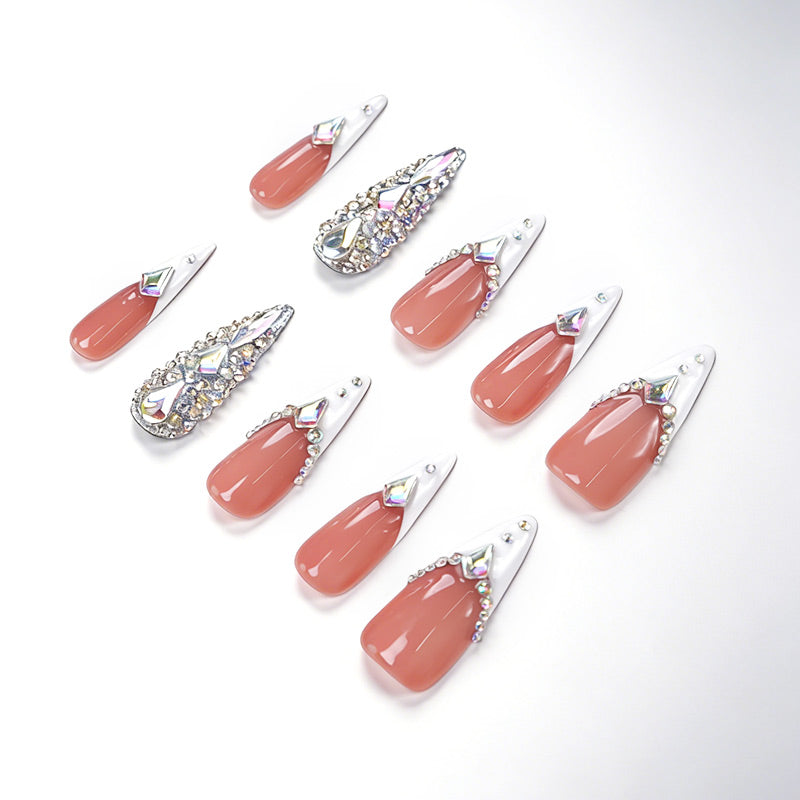 US Only|QVR Diamond Peach Glow Press-On Nails