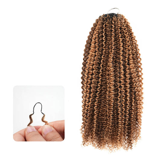 QVR Invisible Afro Kinky Curly Feather Crochet Hair Highlight #P4/27 Machine Made Human Hair Extensions