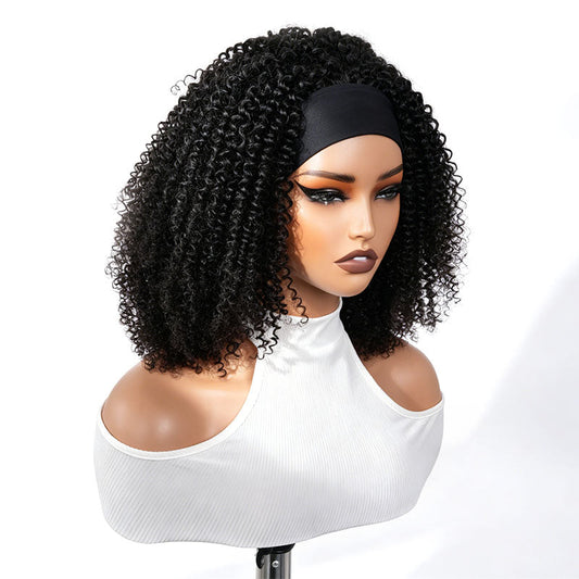 QVR Peluca de diadema rizada Kinky 100% cabello humano Pelucas sin pegamento para mujeres