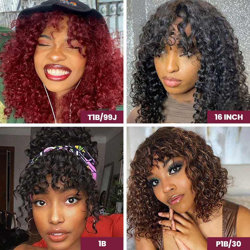 Flash Sale|QVR Water Wave Short Pixie Bob Cut Wigs With Bangs