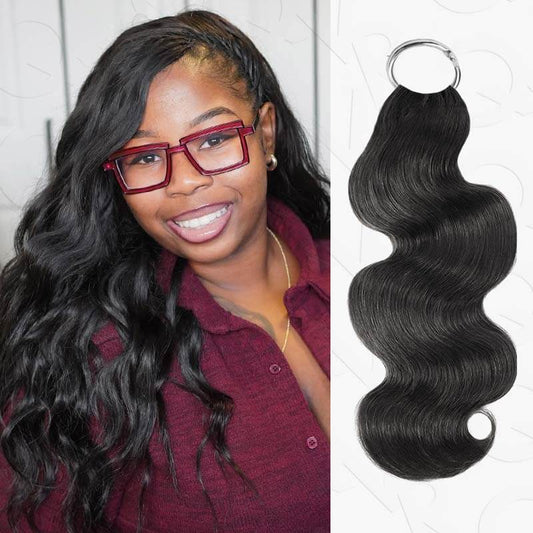 QVR Natural Black Body Wave Machine Made Feather Crochet Human Hair Extension