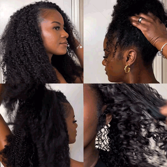 QVR Natural Black Afro Kinky Curly Machine Made Feather Crochet Human Hair Extension
