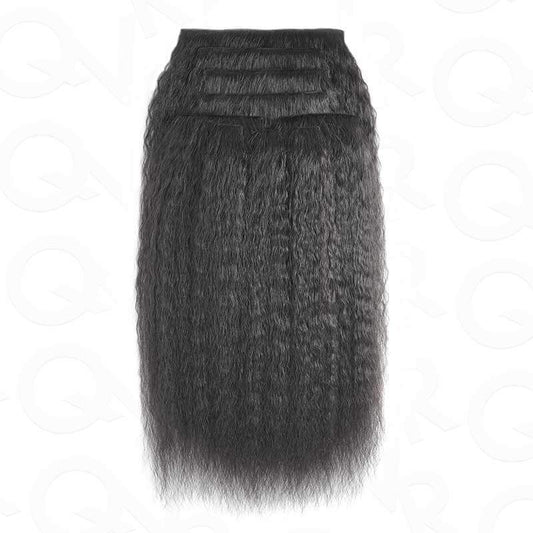 QVR Thick 9PCS Weft Clip In Hair Extensions 5PCS Volumizer Kinky Straight Clip In Human Hair