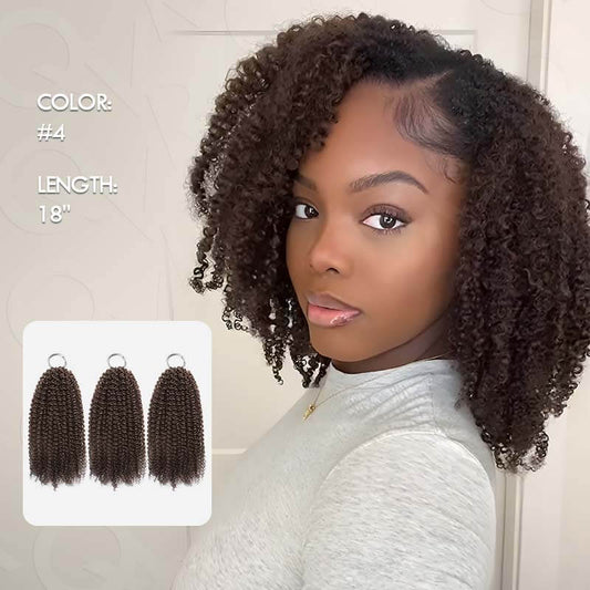 Venta Flash|Cabello Humano Crochet Rizado Afro Kinky #4 Marrón Oscuro QVR