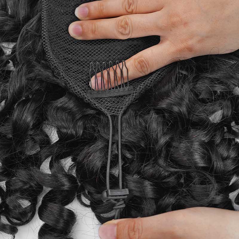 Flash Sale|QVR Drawstring Ponytail Extension Bouncy Curl Human Hair