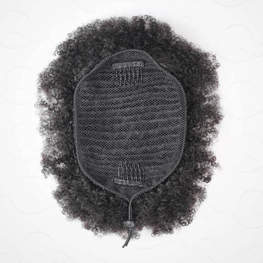 QVR Extensión de coleta con cordón, moño afro, coleta de cabello humano, peinado.