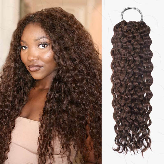 BOGO|Extensiones de pelo de ganchillo ondulado de agua color marrón oscuro de cabello humano