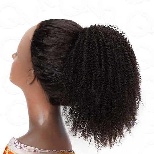 Venta flash | Extensión de cola de caballo con cordón QVR Pelo humano rizado afro encrespado