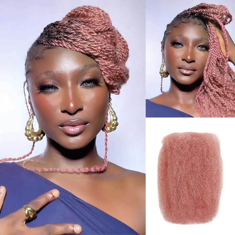 QVR 1 Pack Pink Color Afro Kinky Bulk 100% Human Hair