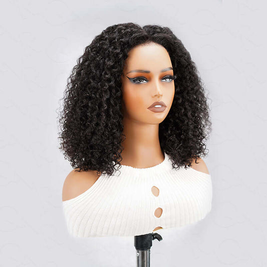Peluca de encaje QVR Glueless Kinky Curly 5x5 con cierre, lista para usar, suave, corta, estilo bob