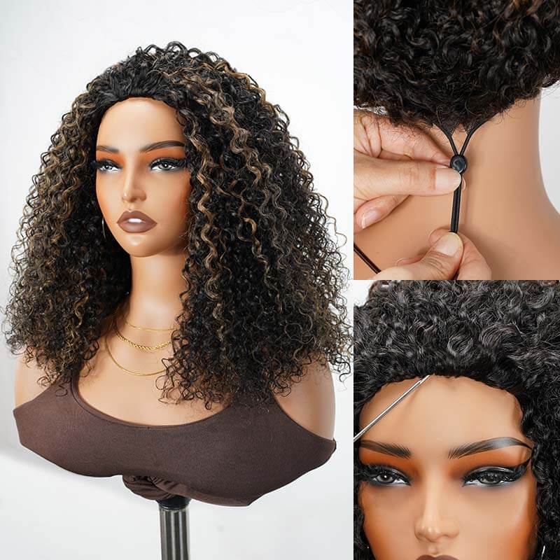Flash Sale|QVR Glueless Highlight #1B/27 Twist Curly Half Wig Invisible Hairline Wear Go Human Hair Wigs