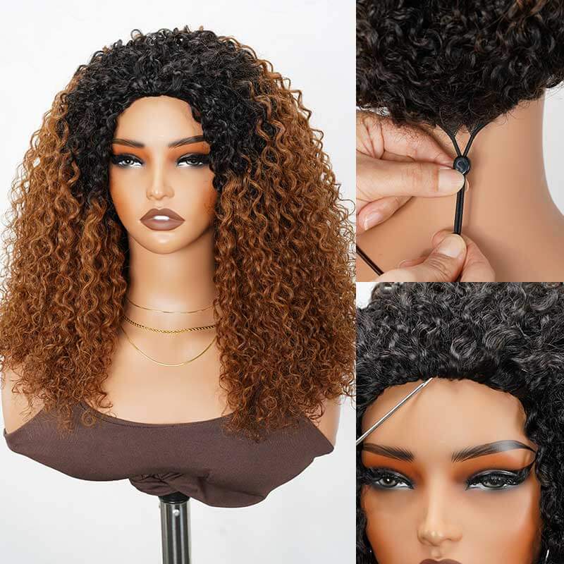 Flash Sale|QVR Glueless Twist Curly Half Wig Invisible Hairline Ombre #T1B/30 Wear Go Human Hair Wigs