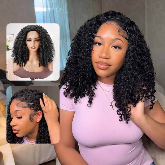 QVR Peluca a media cabeza sin pegamento con rizos birmanos, densidad 250%, cabello humano, peluca tipo Flip Over Wear Go