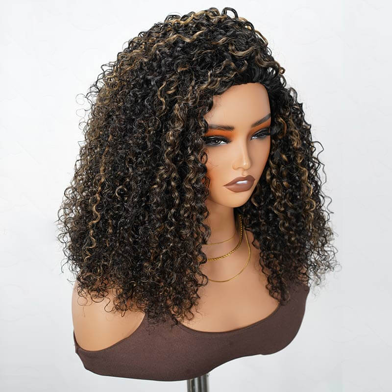 Flash Sale|QVR Glueless Highlight #1B/27 Twist Curly Half Wig Invisible Hairline Wear Go Human Hair Wigs