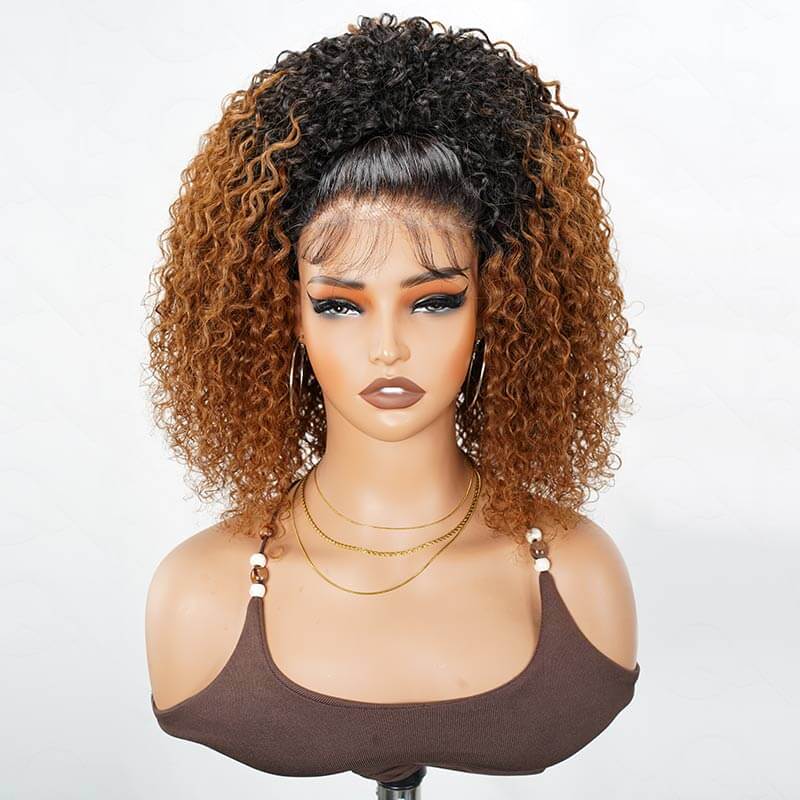Flash Sale|QVR Glueless Twist Curly Half Wig Invisible Hairline Ombre #T1B/30 Wear Go Human Hair Wigs