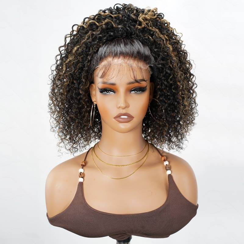 Flash Sale|QVR Glueless Highlight #1B/27 Twist Curly Half Wig Invisible Hairline Wear Go Human Hair Wigs
