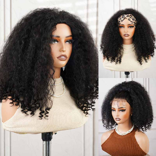 QVR Media peluca sin pegamento Kinky recta con rizo en espiral 250% de densidad, peluca de cabello humano, negra natural, lista para usar, tipo Flip Over