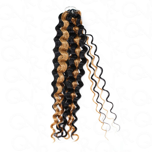 QVR Blonde Highlight Feather Crochet Human Hair #P1B/27 Water Wave Machine Made Crochet Weave Hair Extensions