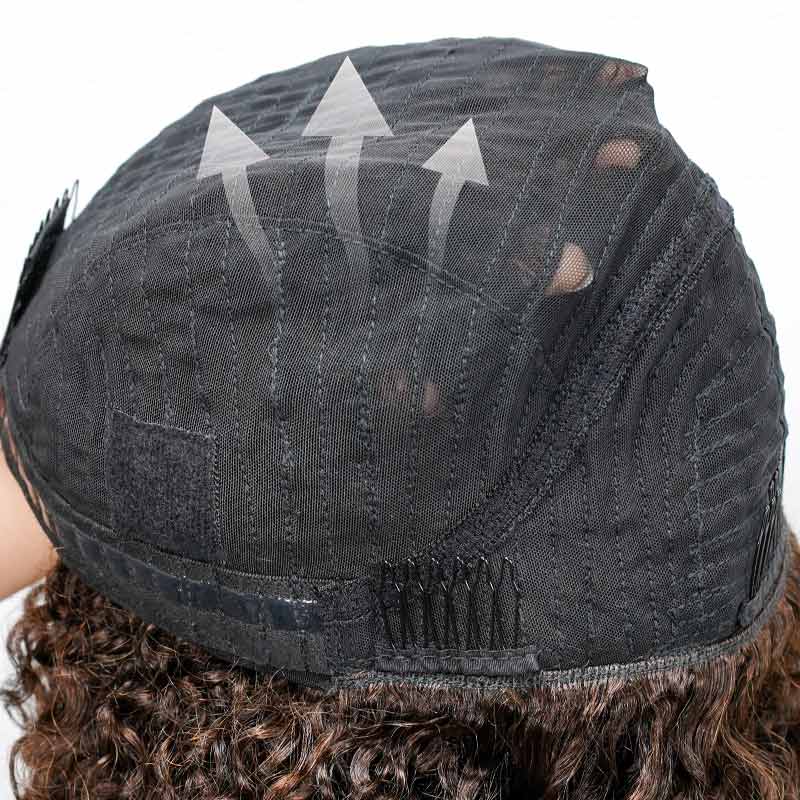 QVR Glueless Dark Brown Kinky Curly Half Wig with Black Roots 250% Density Human Hair Wig #T1B/4 Wear Go Flip Over Wig