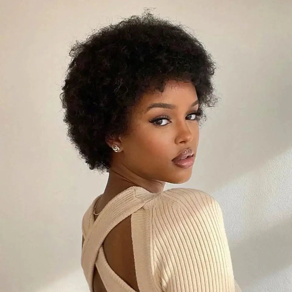 BOGO|Popular Afro Glueless Human Hair Short Wigs