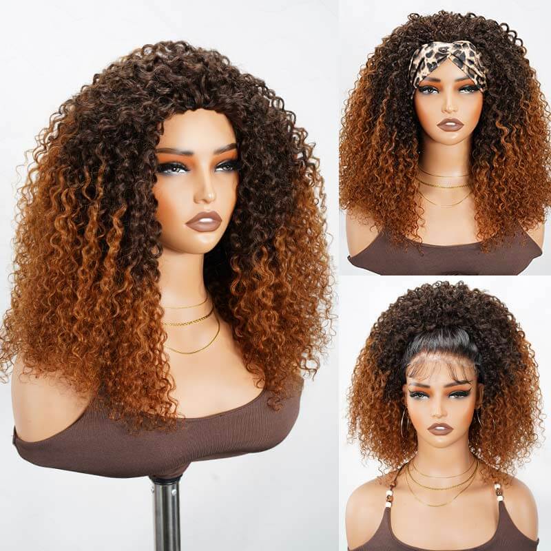 Flash Sale|QVR Glueless Highlight #1B/27 Twist Curly Half Wig Invisible Hairline Wear Go Human Hair Wigs