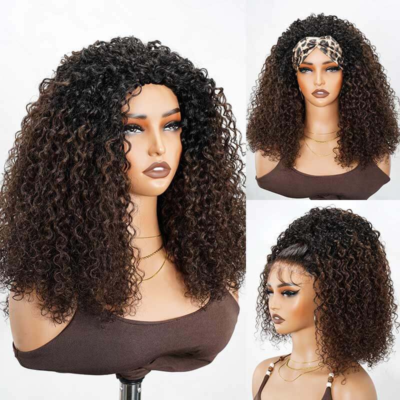 Flash Sale|QVR Glueless Twist Curly Half Wig Invisible Hairline Ombre #T1B/30 Wear Go Human Hair Wigs