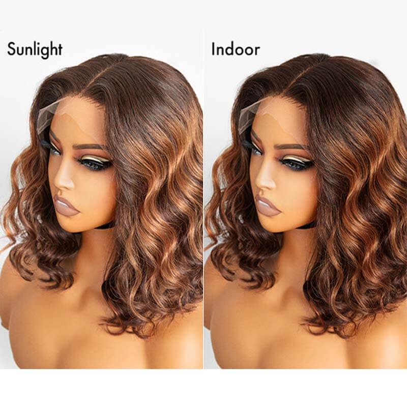 BOGO|Straight Ombre Brown Blunt Cut 4x4 Short Bob Wigs