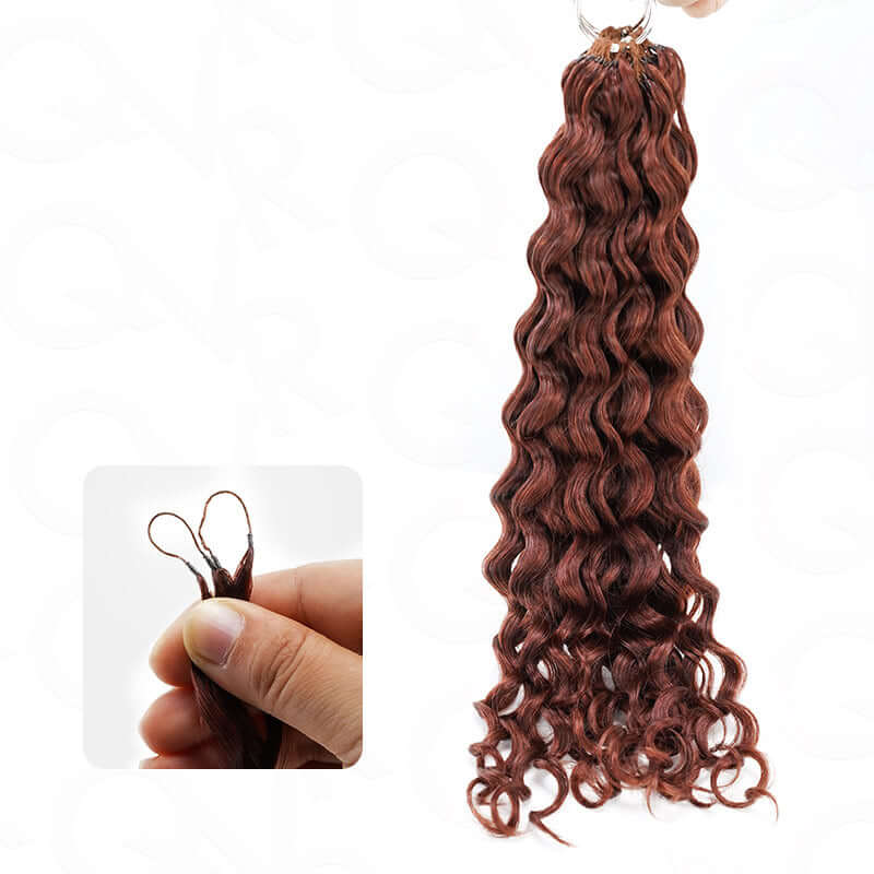 QVR Reddish Brown Human Crochet Hair Water Wave Machine Made #33B Feather Crochet Hairstyle
