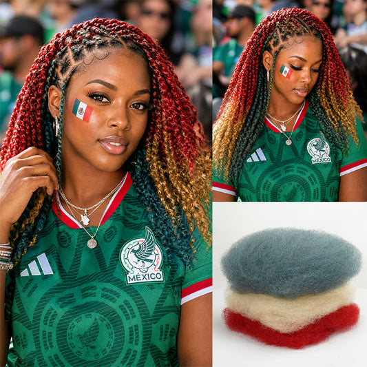 Paquete de Cabello Humano para Trenzas Kinky Coloreadas con la Bandera de México