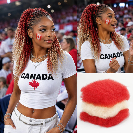 Paquete de cabello humano con trenzas rizadas de colores de la bandera de Canadá
