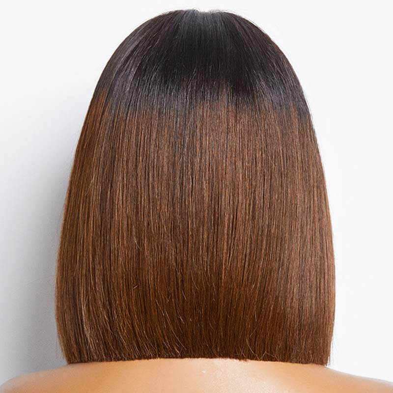 BOGO|Straight Ombre Brown Blunt Cut 4x4 Short Bob Wigs