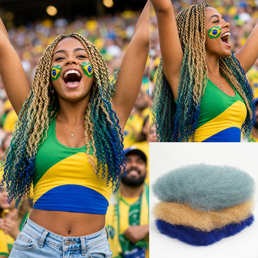 Paquete de Cabello Humano Trenzado Kinky Rizado Colores Bandera de Brasil