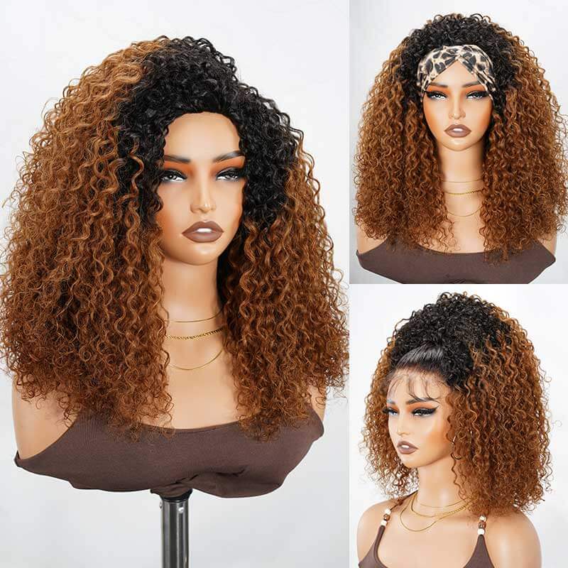 Flash Sale|QVR Glueless Twist Curly Half Wig Invisible Hairline Ombre #T1B/30 Wear Go Human Hair Wigs
