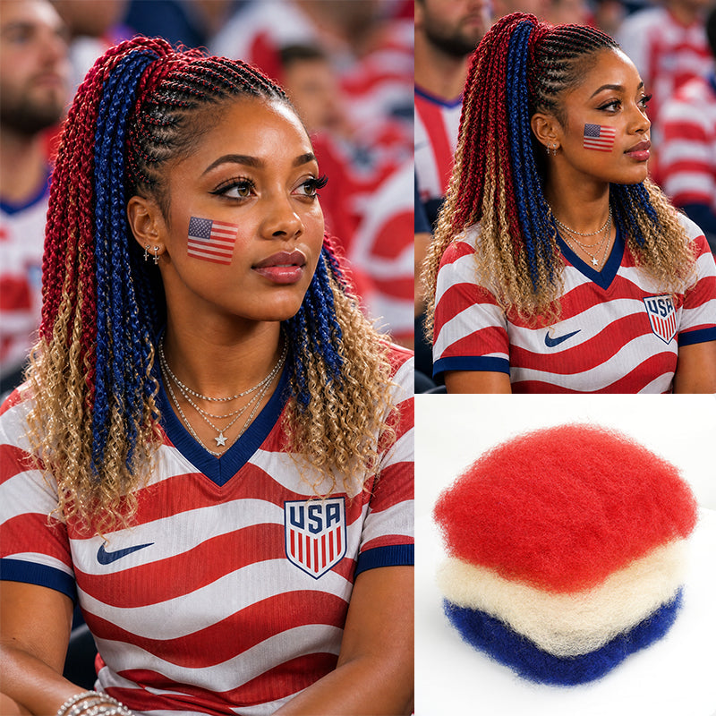 American US Flag Colored Kinky Braids Human Hair Pack