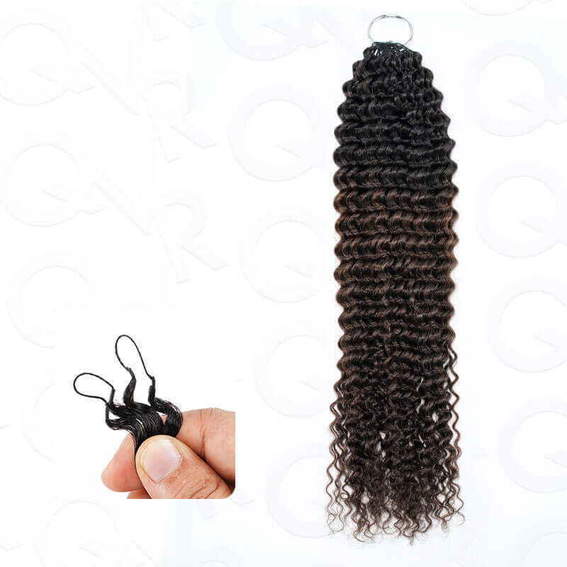 QVR Ombre Brown #T1B/4 Feather Crochet Human Hair Afro Kinky Curly Machine Made Crochet Weave Hair Extensions