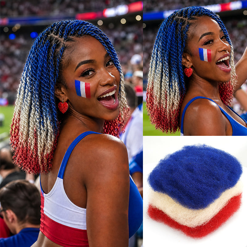 France Flag Colored Kinky Braids Human Hair Pack