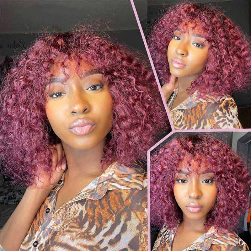 Flash Sale|QVR Water Wave Short Pixie Bob Cut Wigs With Bangs