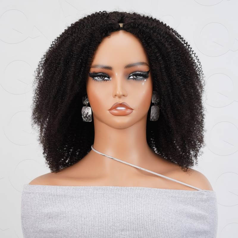 New User Only|QVR 18inches Kinky Curly V Part Wigs Human Hair Wig