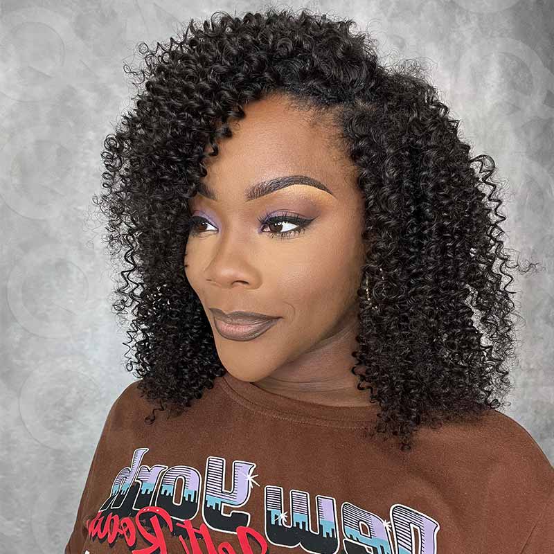 New User Only|QVR 18inches Kinky Curly V Part Wigs Human Hair Wig