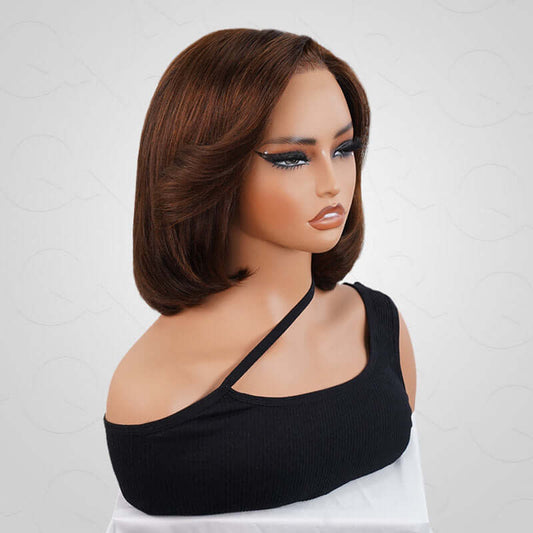 QVR Pelucas Bob Cortas en Capas Chic&Natural Color Marrón Pelucas de Cabello Humano de Quitar y Poner