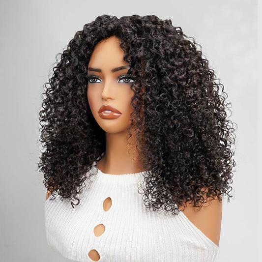 Pelucas QVR Twist Curly V Part Sin Salida Cabello Humano Peluca Fácil de Usar para Principiantes