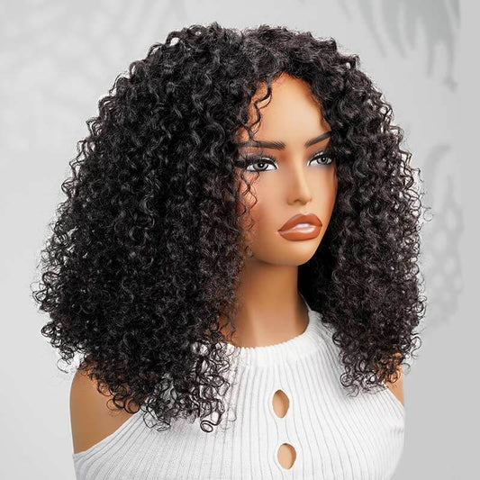 Pelucas QVR Twist Curly V Part Sin Salida Cabello Humano Peluca Fácil de Usar para Principiantes