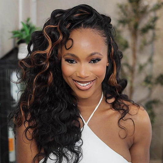 QVR Highlight Brown Body Wave Feather Crochet Hair Machine Made Feather Human Hair Extension