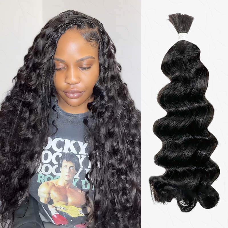 B3G1|QVR Natural Black Bulk Human HairExtensions for Boho Knotless Braiding