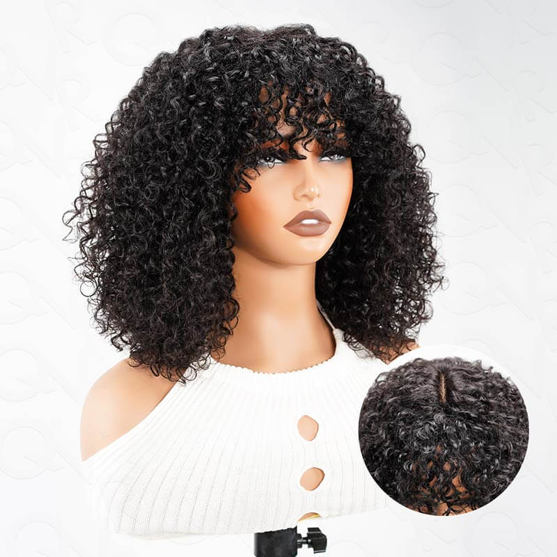 Flash Sale|QVR Water Wave Short Pixie Bob Cut Wigs With Bangs