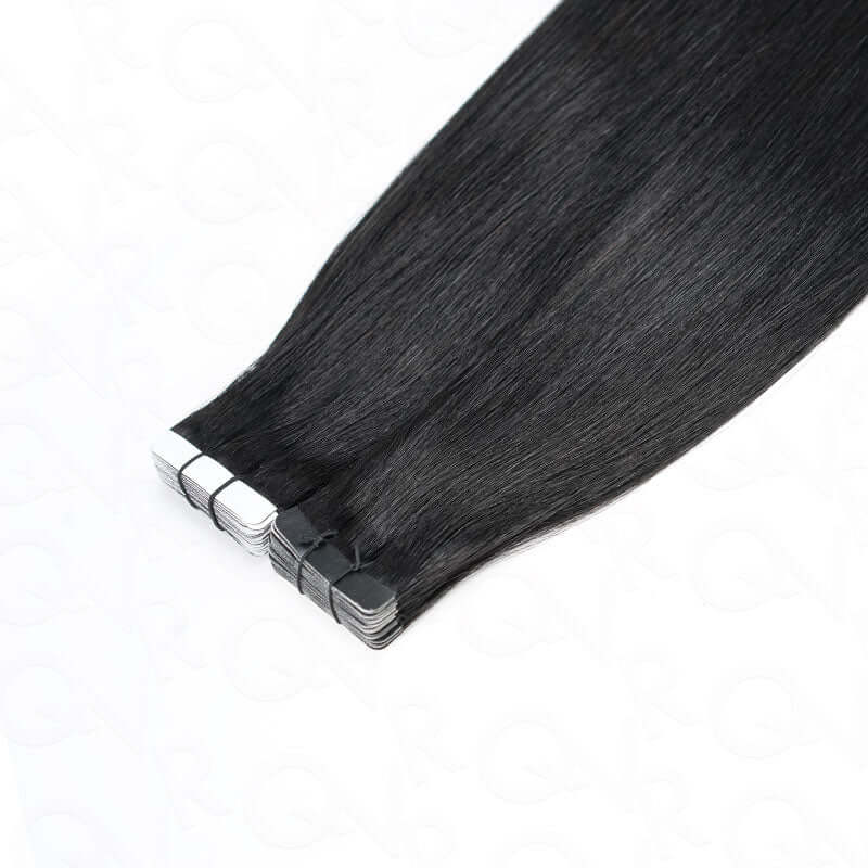 QVR Invisible Straight Tape In Hair Extensions Natural Black Premium Human Hair