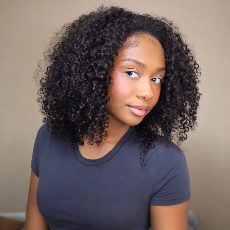US Only|QVR #1B Kinky Curly Half Wig